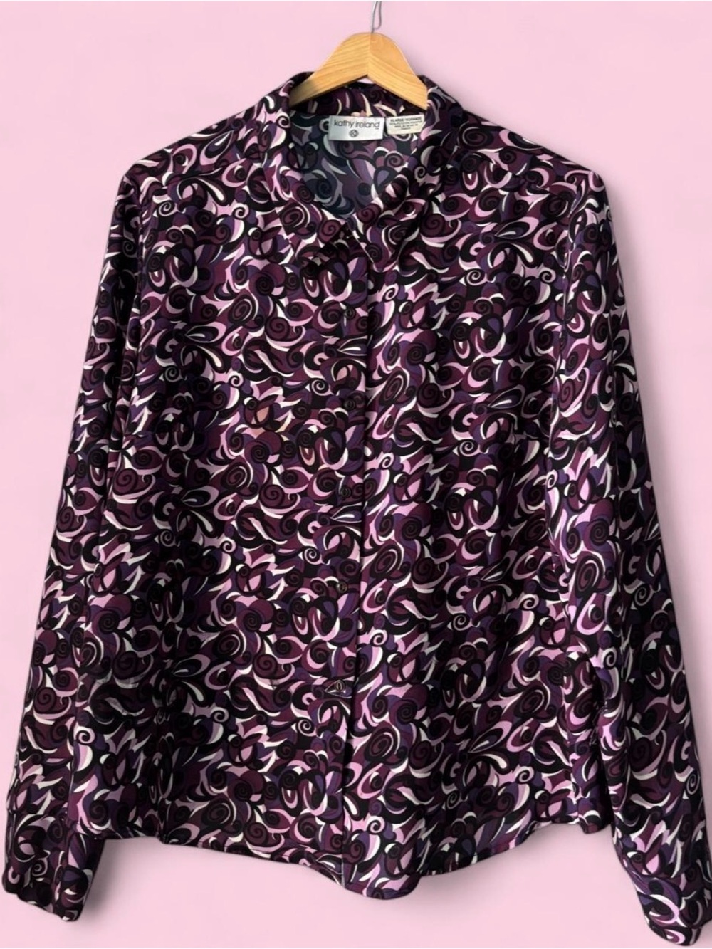 kathy ireland Purple Swirl Button-Up Blouse